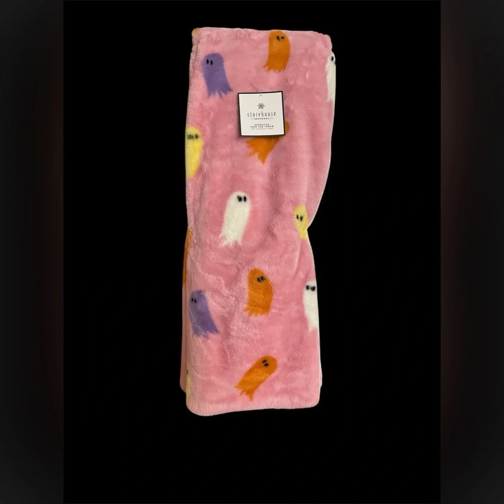 Pink Ghost Faux Fur Throw